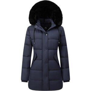 Women Long Waterproof  Warm Snow Dark Blue Jacket for Cold Weather